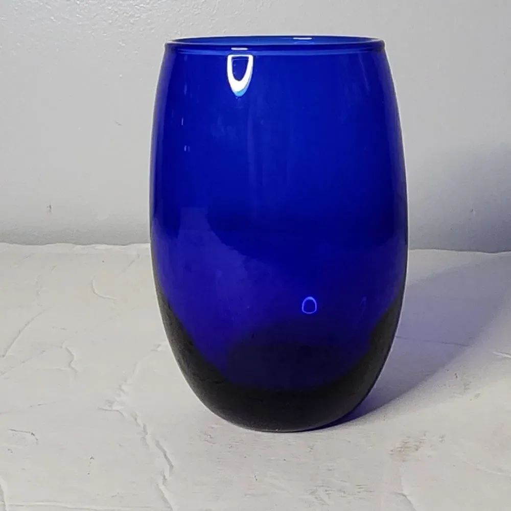 Vintage Cobalt Blue Flat Base Tumbler Roly Poly Style Bright Blue Tumbler